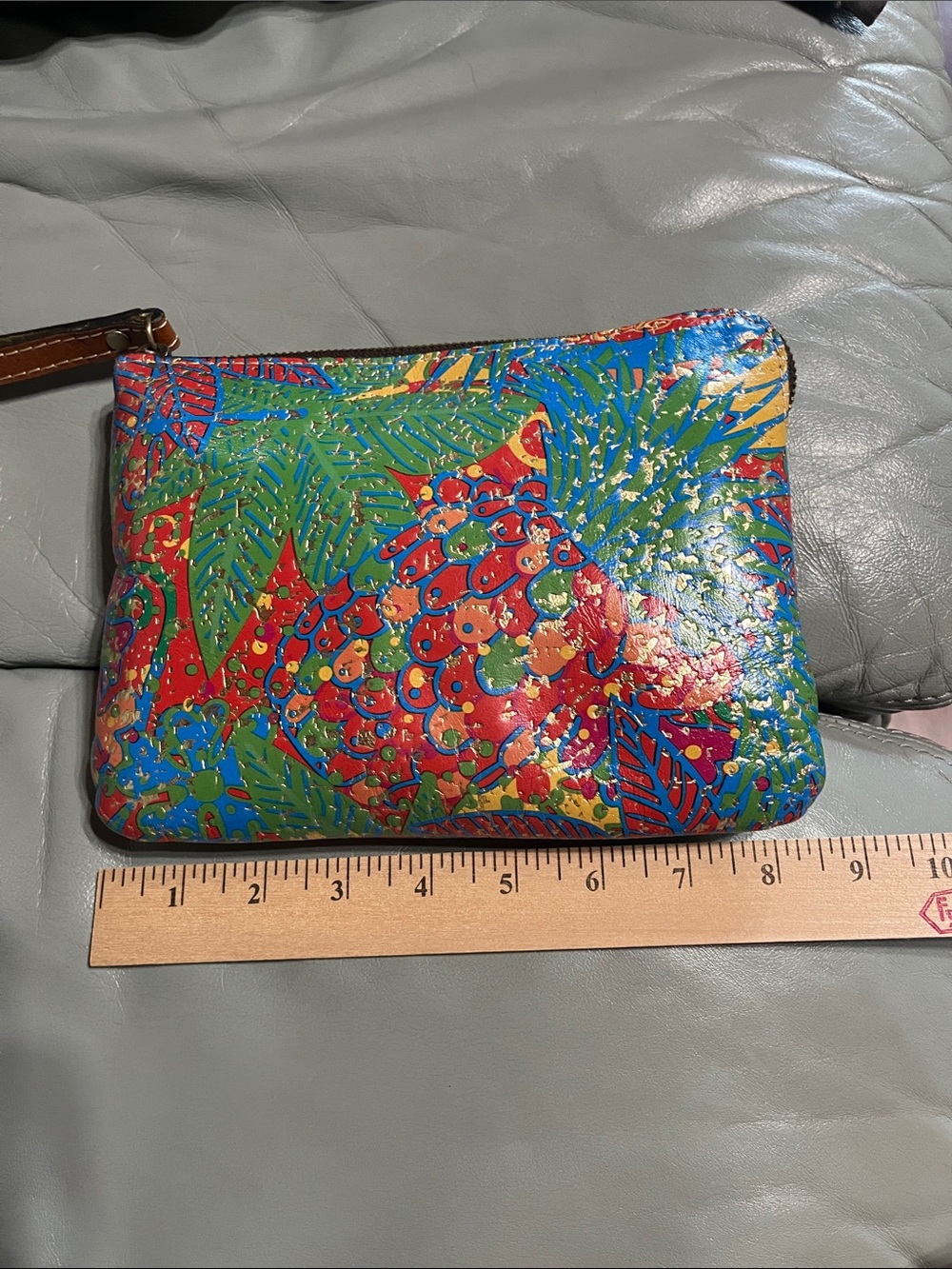 Colorful Tropical Print Wristlet Pouch - Green/Blue/Red